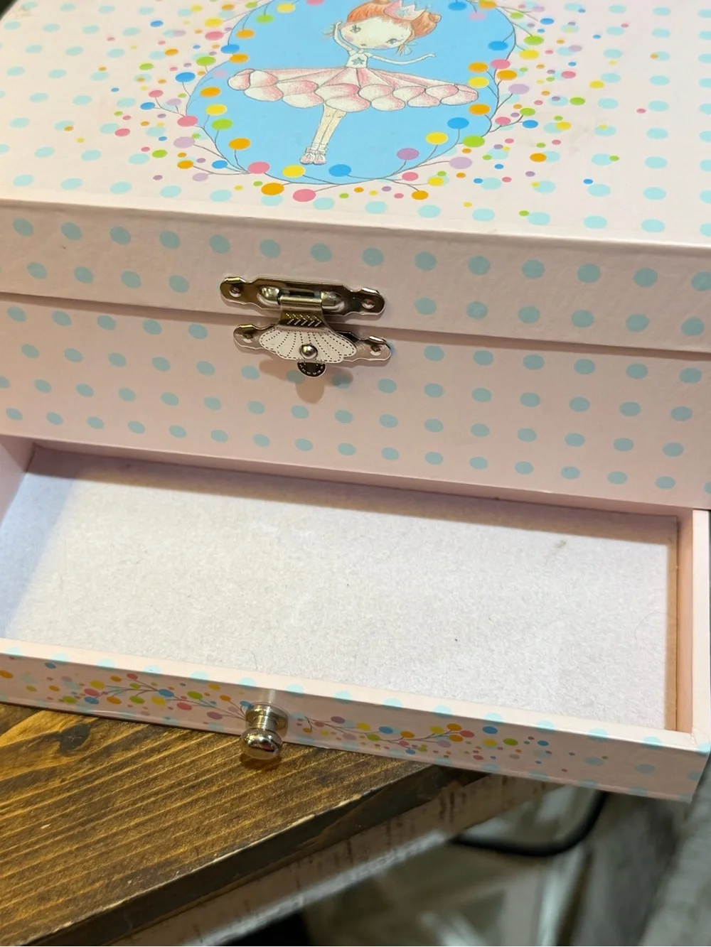 Kids Pink Polka Dot Musical Jewelry Box with Ballerina by DJECO - works